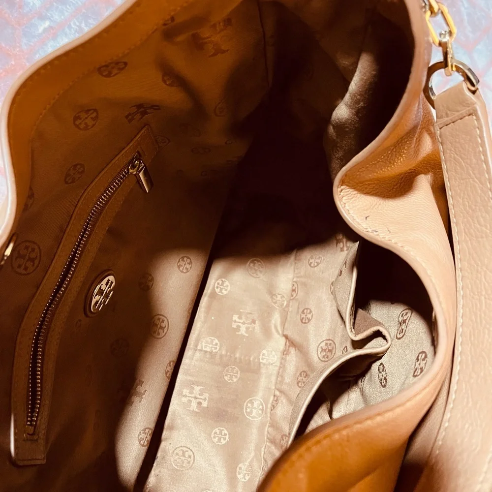 Tory Burch Caramel Brown Leather Hobo with Gold Hardware
